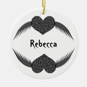 Gothic Winged Love Heart Custom Medallion Ceramic Ornament