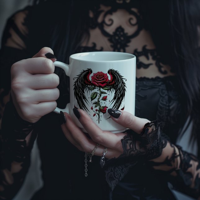 Gothic Winged Red Rose Large Coffee Mug (Creator Uploaded)