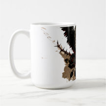 Gothic Winged Skull and Red Roses Coffee Mug