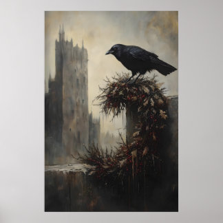 Gothic Winter Raven Crow Xmas Wreath Art Poster