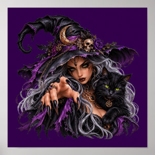 Gothic Witch and Black Cat Poster - Mystic Wiccan