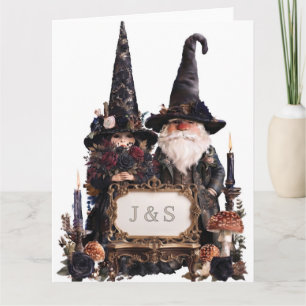 Gothic Witch and Wizard Gnomes with Initials Card