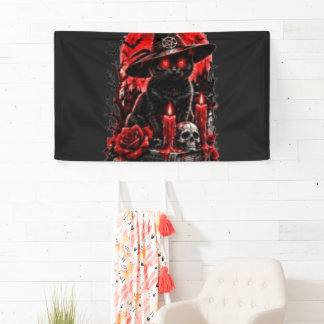 Gothic Witch Black Cat Halloween Skull Candle Desi Banner