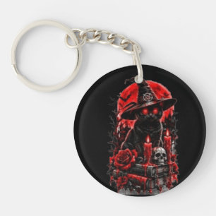 Gothic Witch Black Cat Halloween Skull Candle Desi Keychain