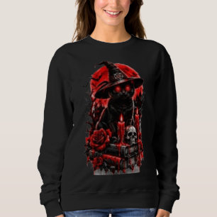 Gothic Witch Black Cat Halloween Skull Candle Desi Sweatshirt