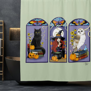 Gothic Witch Black Cat Owl Halloween Art Nouveau