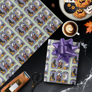 Gothic Witch Black Cat Owl Halloween Art Nouveau Wrapping Paper