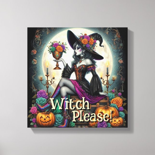 Gothic Witch Halloween Fantasy Art Grocery Bag Canvas Print (Front)
