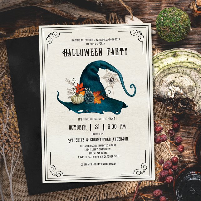 Gothic Witch Hat Vintage Adult Halloween Party  Invitation (Creator Uploaded)