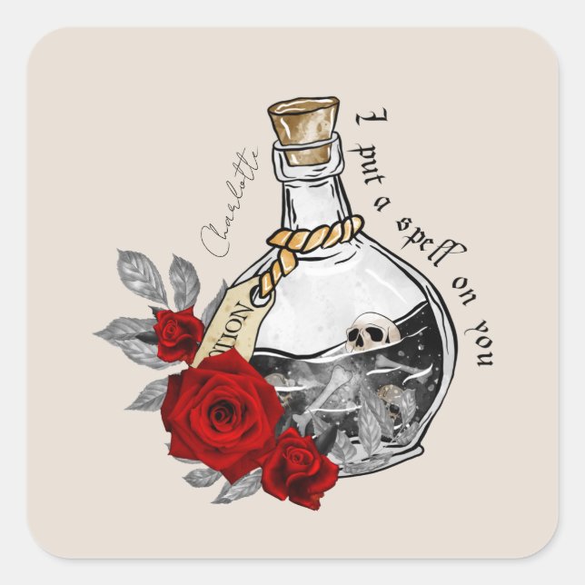 Gothic Witch Love Potion Square Sticker (Front)