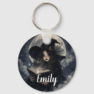 Gothic Witch Nature Full Moon Design Keychain