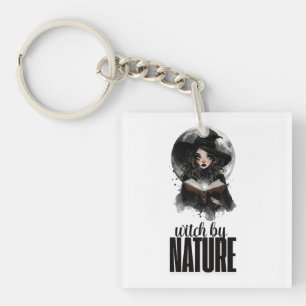 Gothic Witch Nature Full Moon Design Keychain