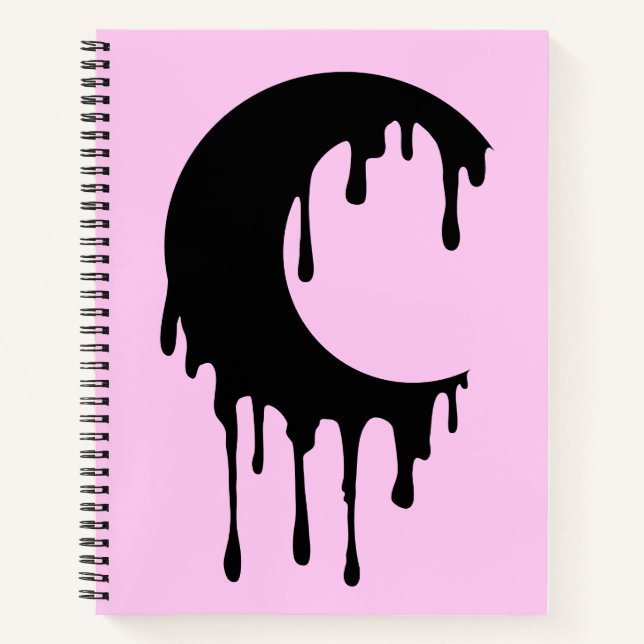 Gothic Witch Pink Black Dripping Moon Silhouette Notebook (Front)