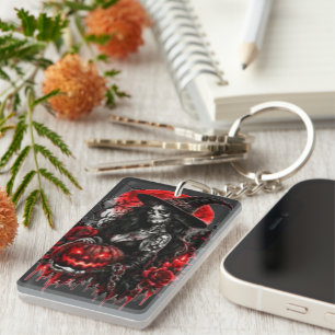 Gothic Witch Pumpkin Halloween Black Cat Spooky De Keychain