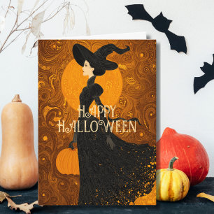 Gothic Witch Pumpkin Halloween Photo Art Nouveau Card