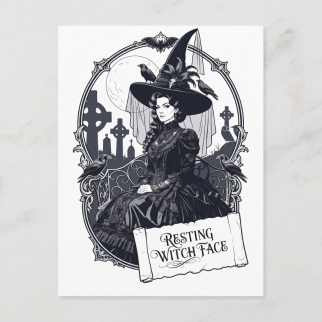 Gothic Witch Resting Witch Face Design Postcard (Front)