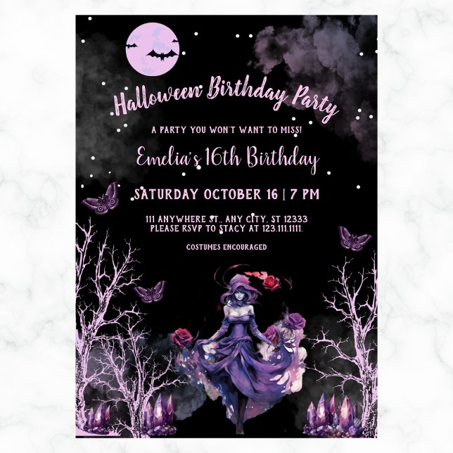 Gothic Witch Roses Girl 16th Halloween Birthday Invitation (Creator Uploaded)