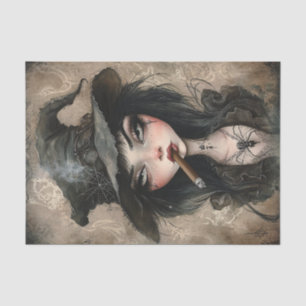 Gothic Witch Smoking Cigar Halloween Decoupage Tissue Paper