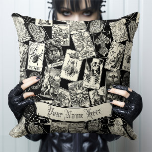Gothic Witch Witchcraft Apothecary Tarot Cards Throw Pillow