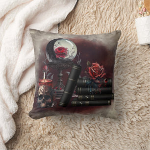 Gothic Witchery   Dark Red Witch Magic Items Throw Pillow
