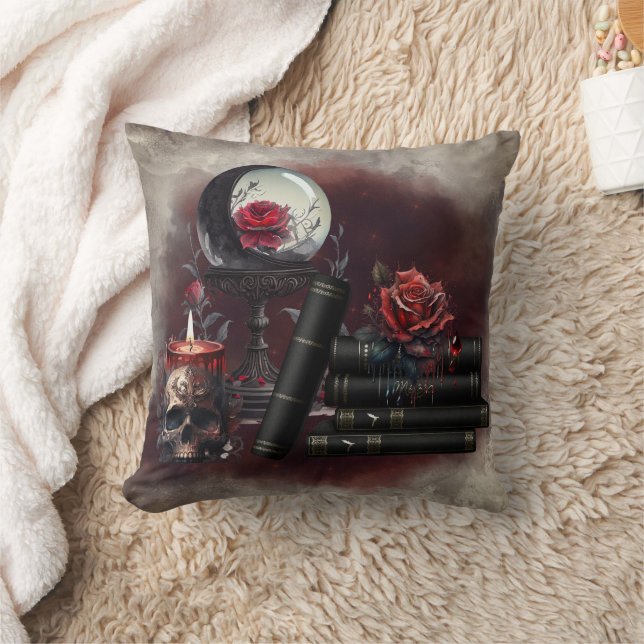 Gothic Witchery | Dark Red Witch Magic Items Throw Pillow (Blanket)