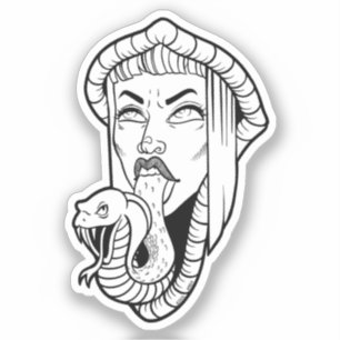 Gothic Woman Black White Snake Tongue Cartoon