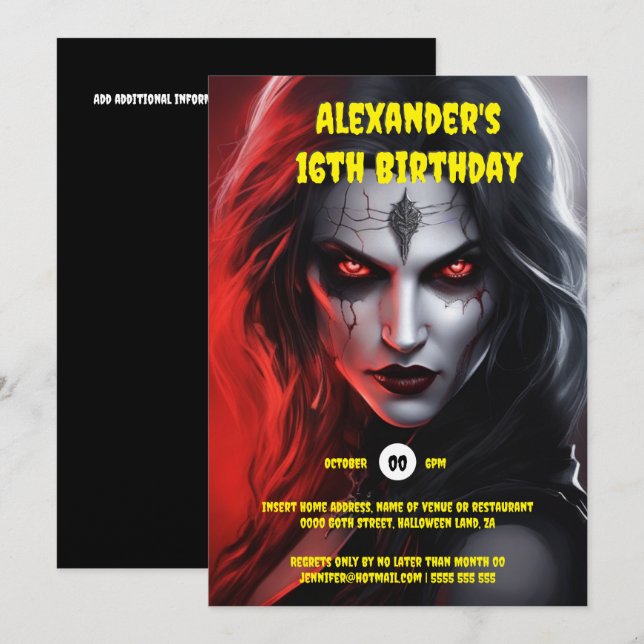 Gothic woman halloween party red black invitation (Front/Back)