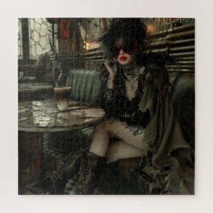 Gothic Woman in Cafe Jigsaw Puzzle