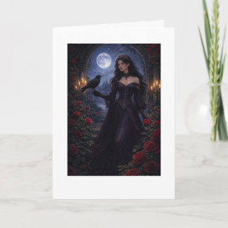 Gothic Woman in Roses Under Moonlight Card