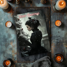 Gothic Woman with Tree Christmas Card