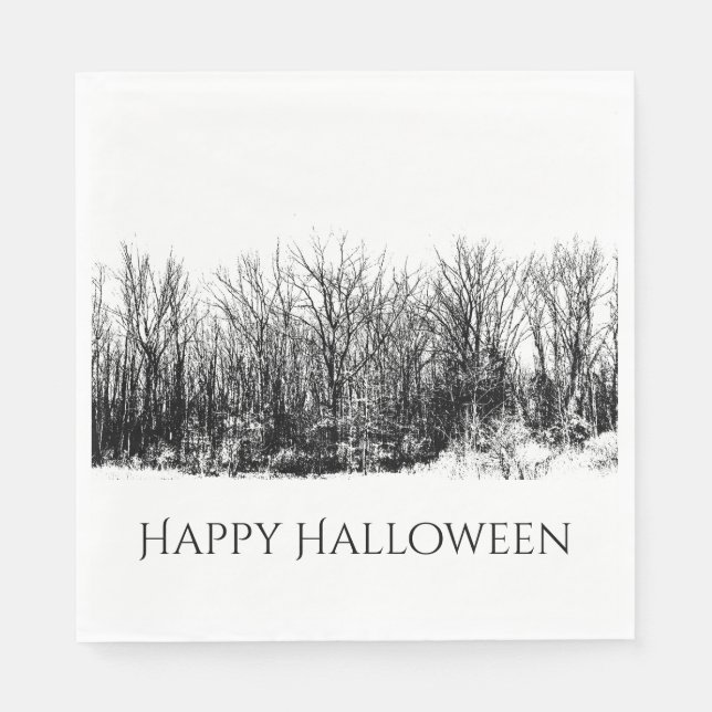 Gothic Woods Black White Halloween Party  Napkin (Front)