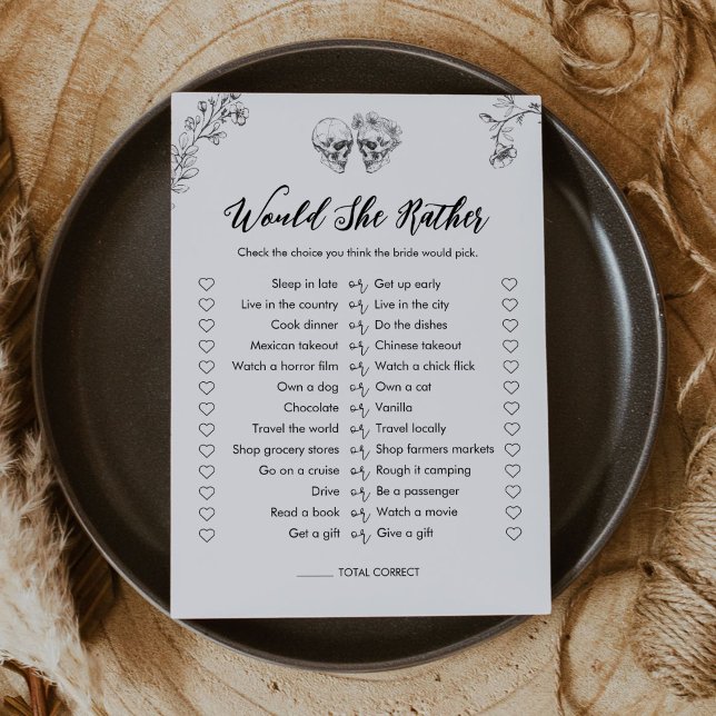 Gothic Would She Rather Bridal Shower Game Card (Creator Uploaded)