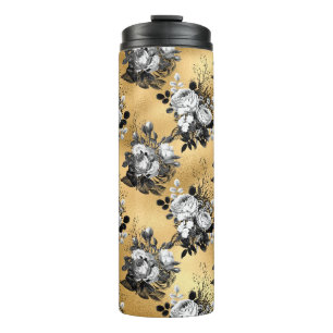 Gothic Yellow Flower Leaves Floral Illustration Thermal Tumbler