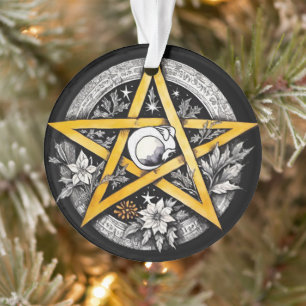 Gothic Yule Tree Pentacle Black & White Ornament
