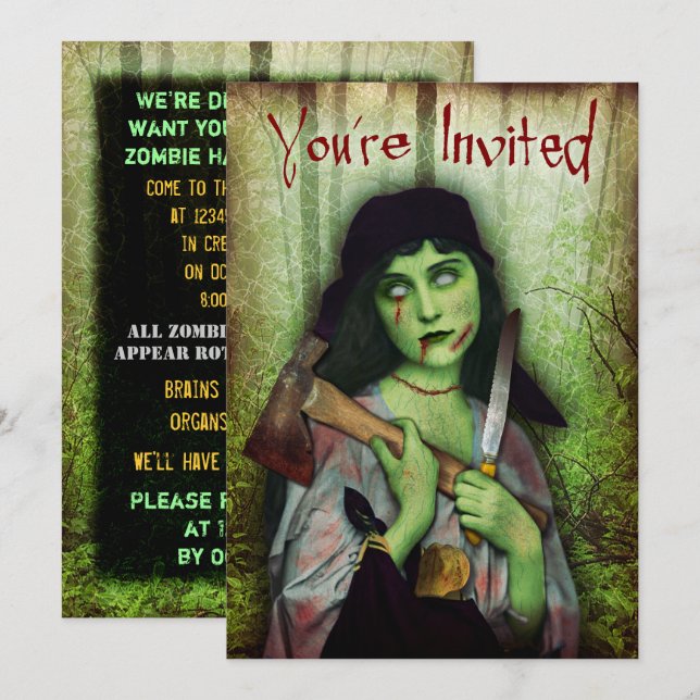 Gothic Zombie Girl Halloween Horror Invitation (Front/Back)