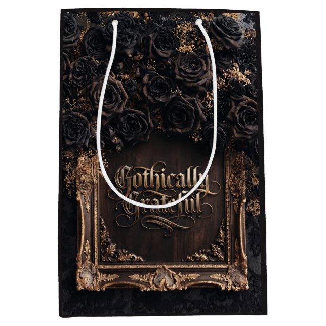 Gothically Grateful Typography with Dark Roses  Medium Gift Bag (Front)