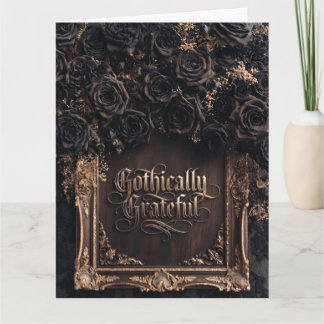 Gothically Grateful Typography with Dark Roses Thank You Card