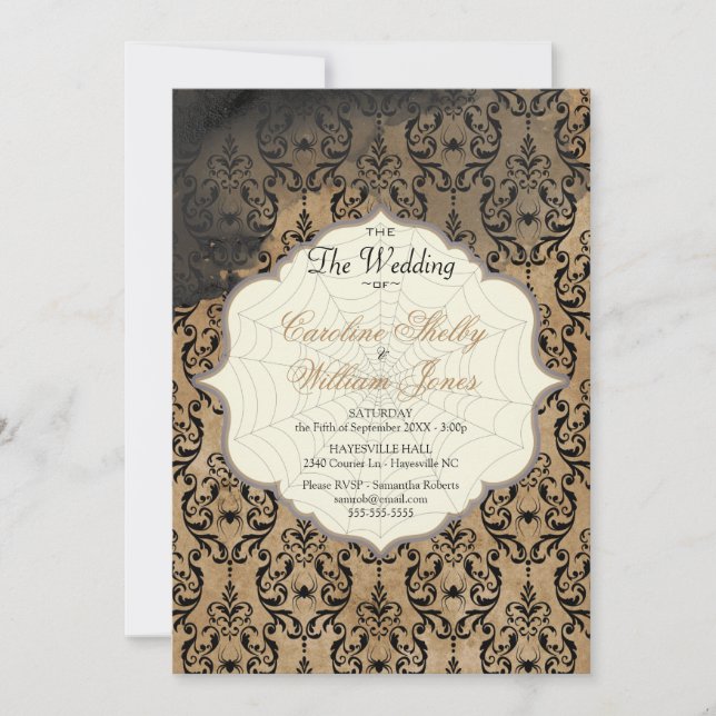 Gothique Automne Gold Spider Faire-part de mariage (Devant)