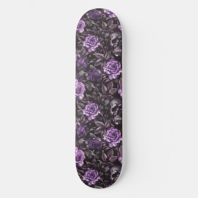 Gothique Black Purple Skuls et Rose Skateboard (Recto)