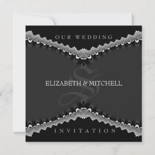 Gothique Black Satin dentelle Mariage Invitations