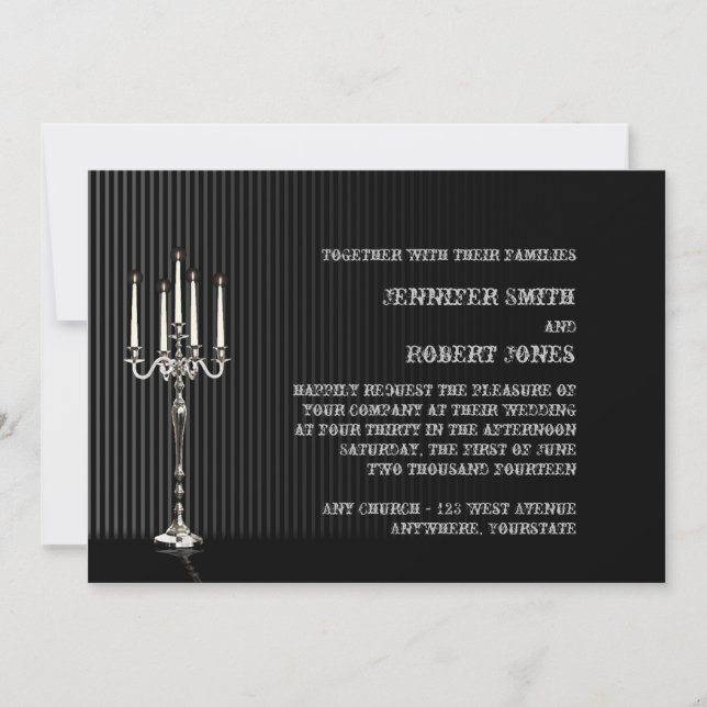Gothique Candelabra Stripe Faire-part de mariage (Devant)