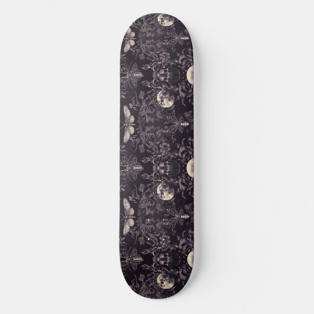 Gothique Crâne Moths et Moon Skateboard (Recto)