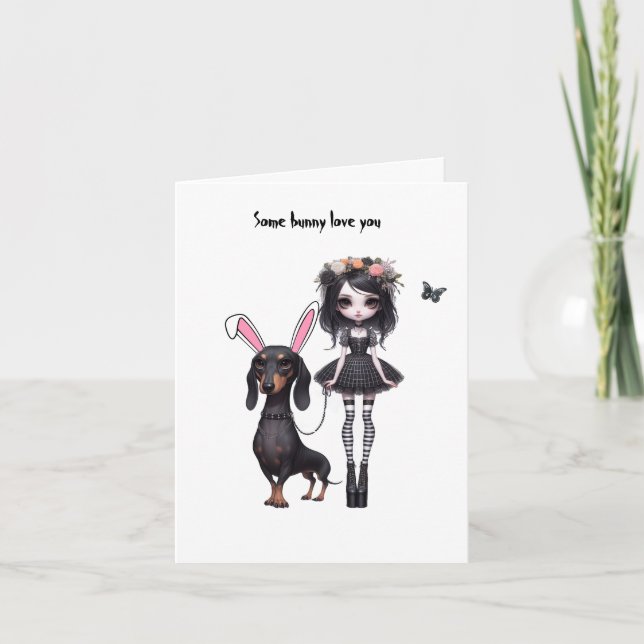 Gothique fille avec Dachshund Carte de Pâques (Devant)