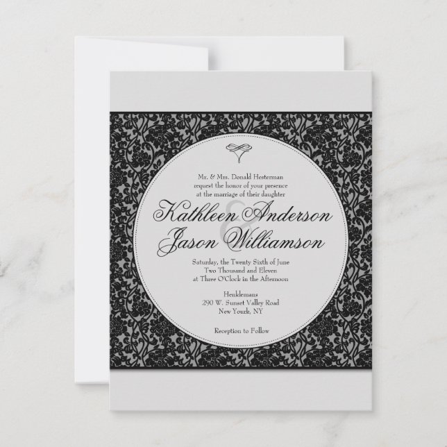 Gothique Floral Damask Monogramme Faire-part de ma (Devant)