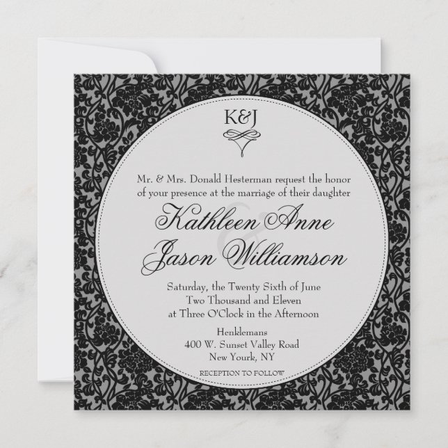 Gothique Floral Damask Monogramme Faire-part de ma (Devant)