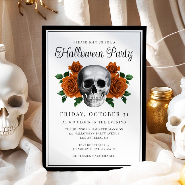 Gothique Floral Halloween Invitation (Gothic Floral Skull Halloween Invitation)