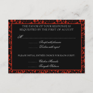 Gothique Floral Rouge & Noir Damas RSVP Monogramme