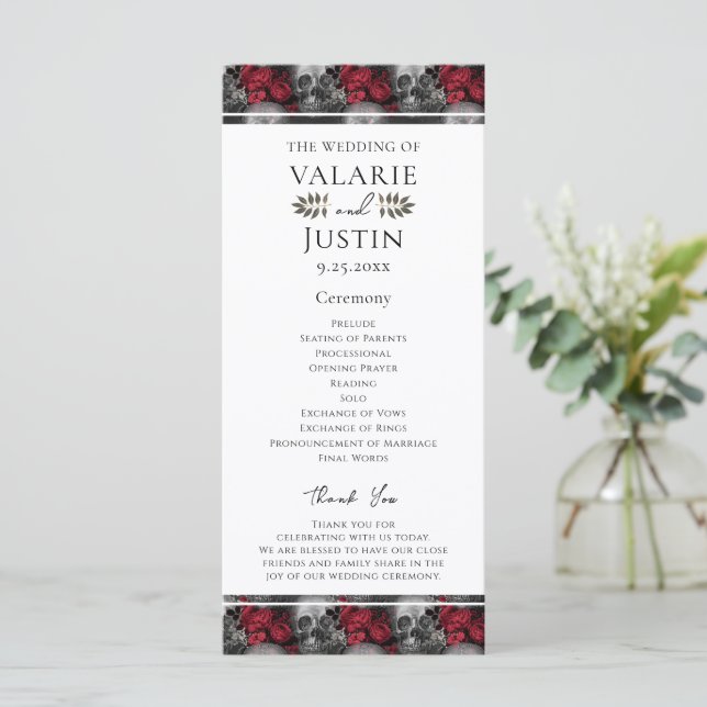 Gothique Floral Skeleton Programme de mariage (Debout devant)