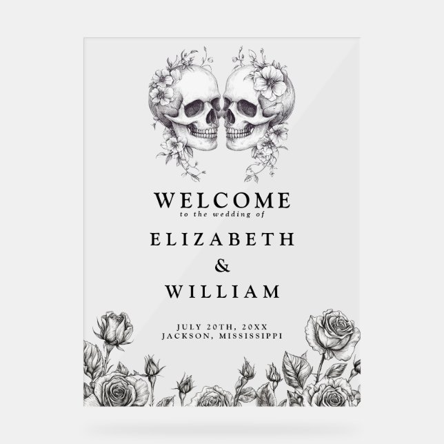 Gothique Floral Skuls Mariage Bienvenue (Recto)