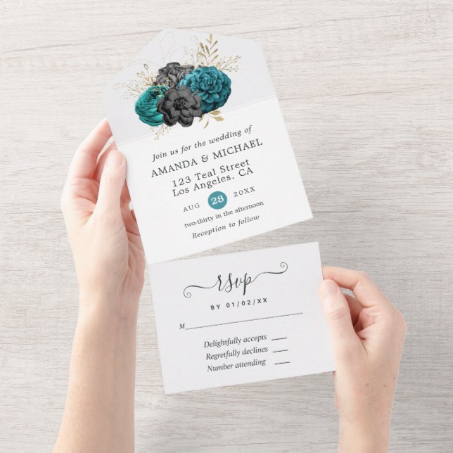 Gothique Floral Tout En Une Invitation (Déchirure)